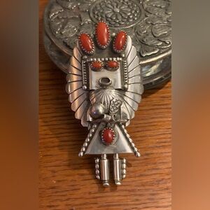 Navajo Vibrant Coral “Eagle Dancer” Kachina Pin / Pendant ~ Signed ~ 21.73 grams